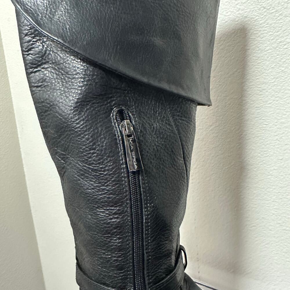 Via Spiga Black Leather Knee High Boots Women 6 Slouch Riding Zip Low Heel - Picture 8 of 11